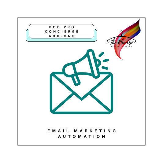 Promotional graphic for POD Pro Concierge - Email Marketing Automation, featuring an envelope with a megaphone on it, indicating communication or marketing.
